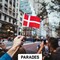 G128 24 Pack Handheld Denmark Danish Stick Flags | 4x6 In | Printed 150D Polyester, Country Flag, Solid Plastic Stick, Spear White Tip